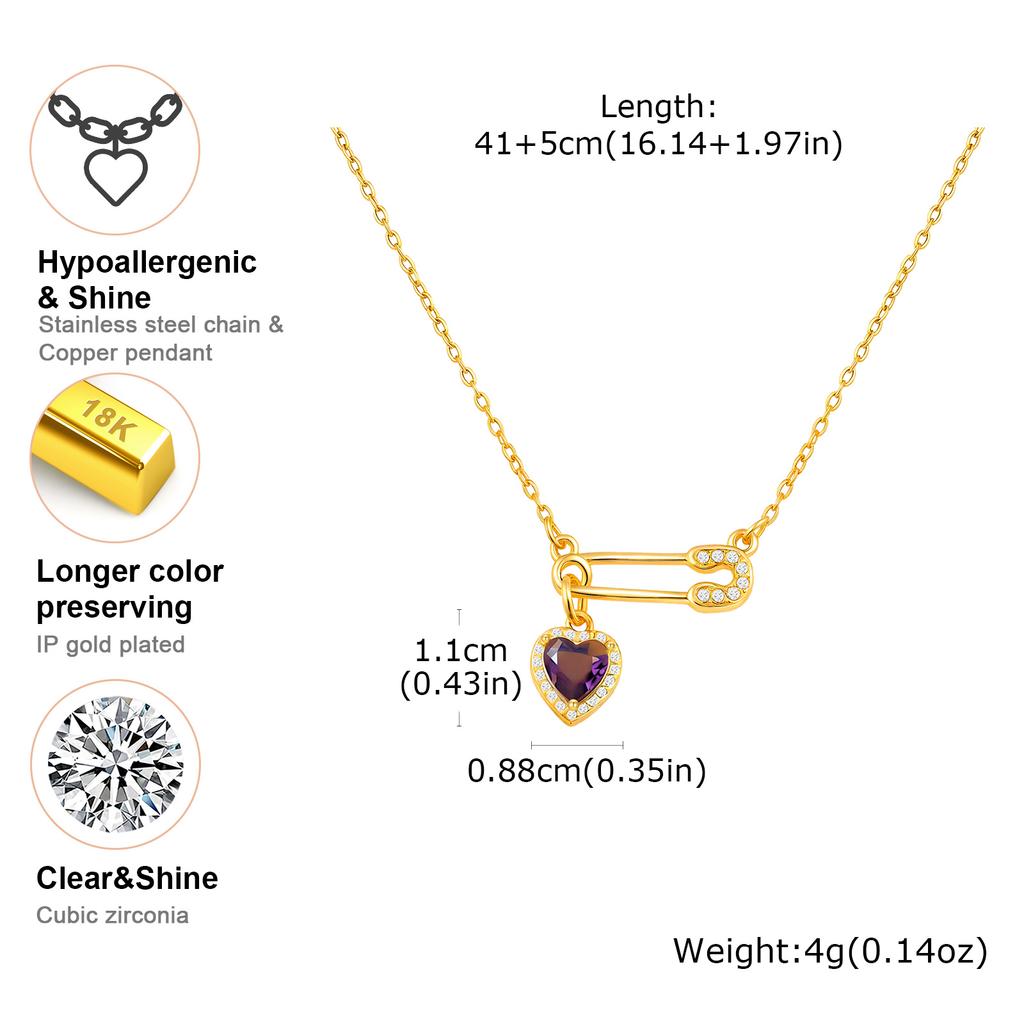 Fashion Heart Zircon Paper Clip Necklace for Women,Gold Color Stainless Steel Flat Rolo Chain Necklaces,Chic Jewelry Gifts
