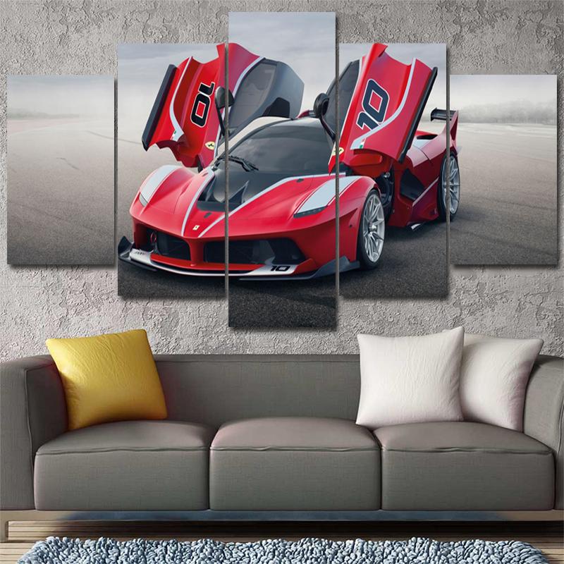 5 Pieces Red High-power Sports Car Posters Modular Canvas HD Prints Paintings Wall Art Pictures Home Decor No Framed