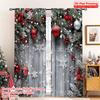 2D Flat Printing 2pcs Christmas Window Curtains With Snowflakes_ Red Balls and Green Plants Durable 100% Polyester Fabric