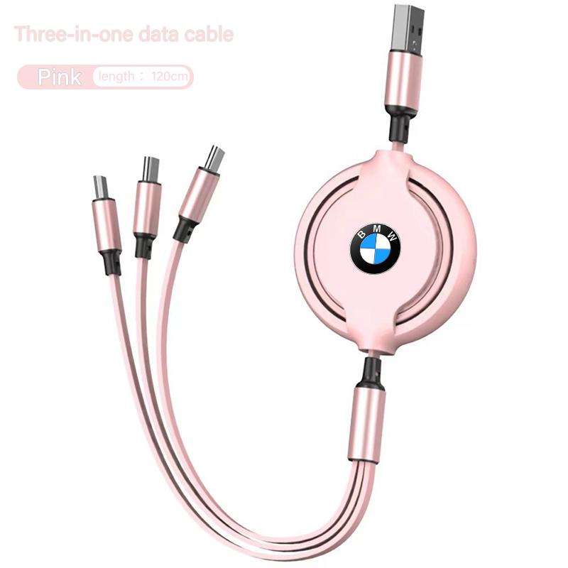 BBKH5 3 In 1 Retractable Data Cable USB Car Charger Head Auto Accessories For BMW 3 5 7 Series F30 i4 X3 F10 E90 F20 E46 E87 E70 X3  E