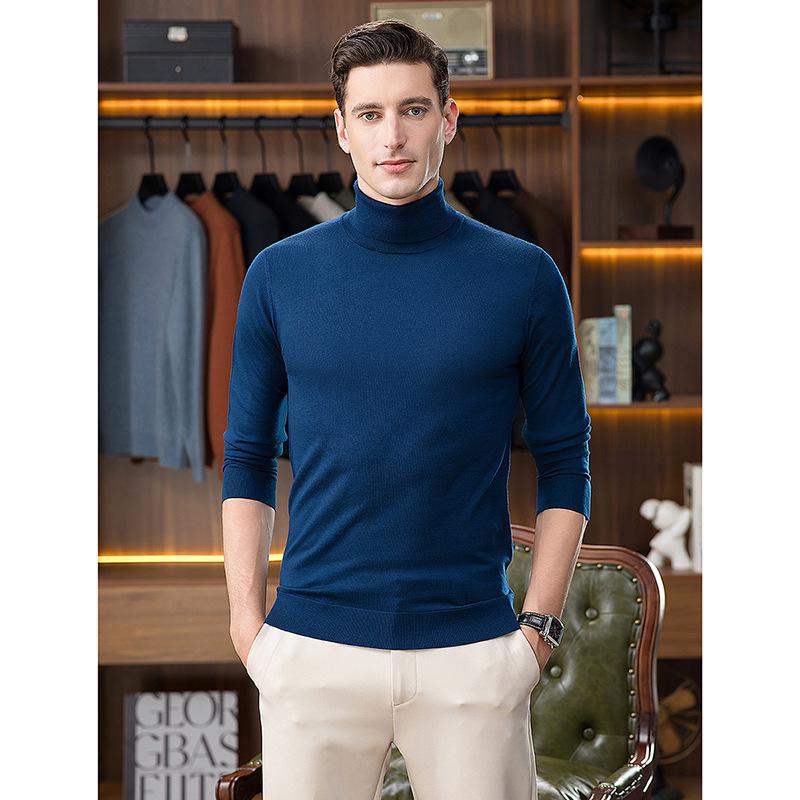 Men's High Neck Wool Sweater - Light Luxury, Solid Color, Brushed Fleece, Autumn/Winter Casual Knit