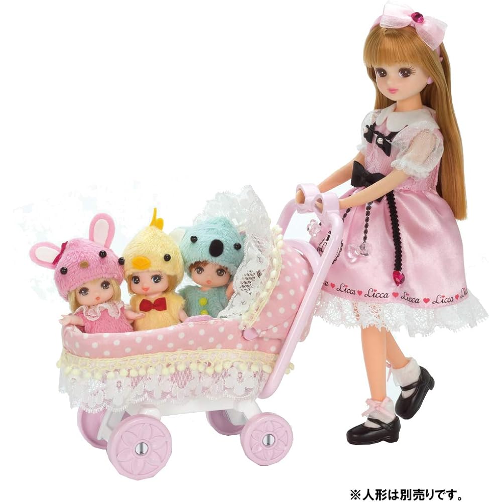 Takara Tomy Licca LF-11 Triplet Baby Doll Stroller Toy for Pretend Play Ages 3 and Up