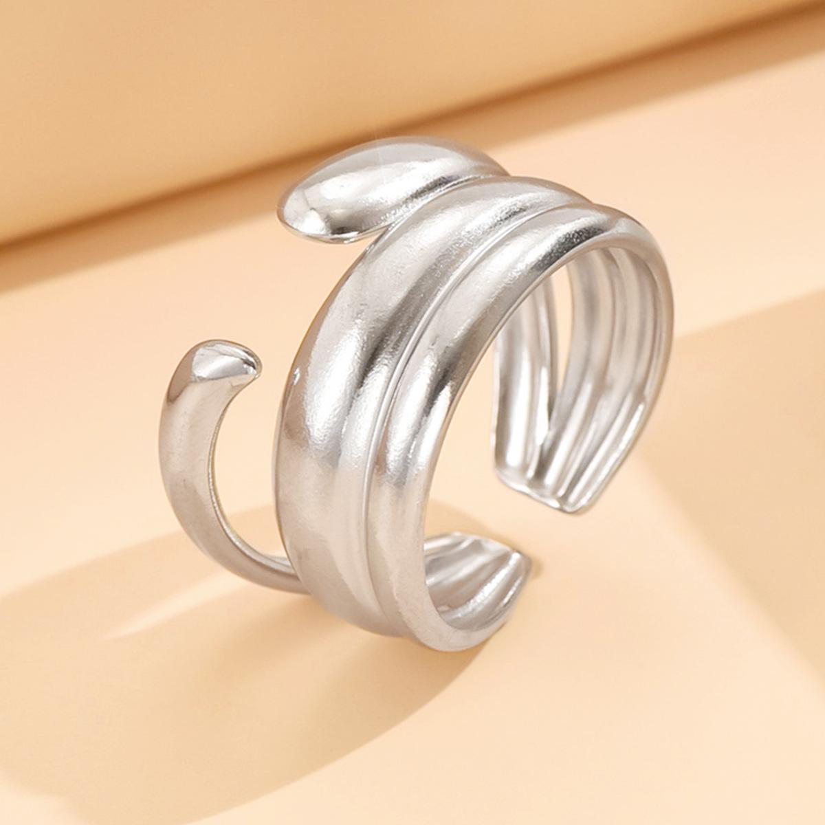 Baroque Irregular Lines Stainless Steel Open Ring for Women - 18K Gold Plated Jewelry