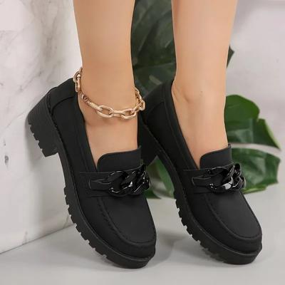 Neue Damen Frühling Herbst Slipper Runde Zehenpartie Klobiger Absatz Schuhe Schafvelourschuhe für Damen Retro Metall Schnalle Plateau Damenschuhe