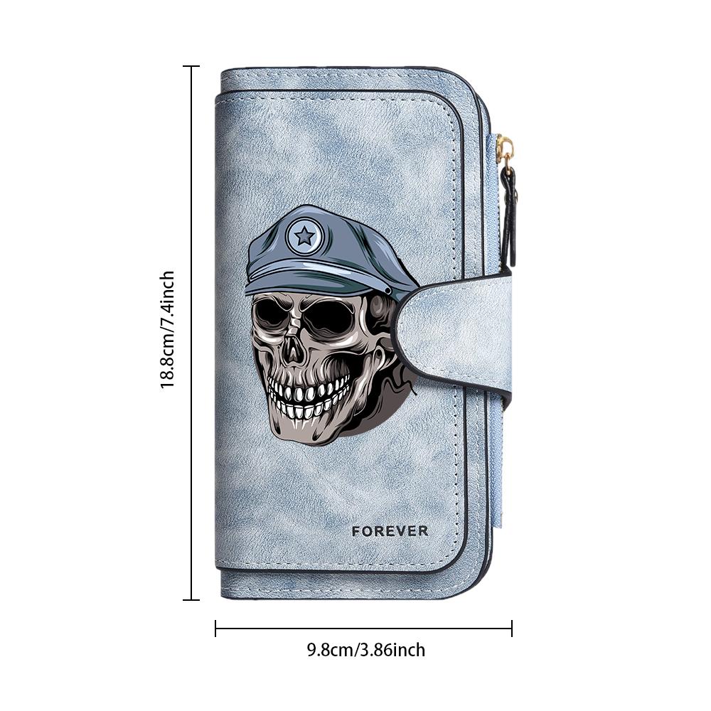 Gothic Skull Pattern Long Wallet for Daily Use Fashion Multi Card Slot Purse