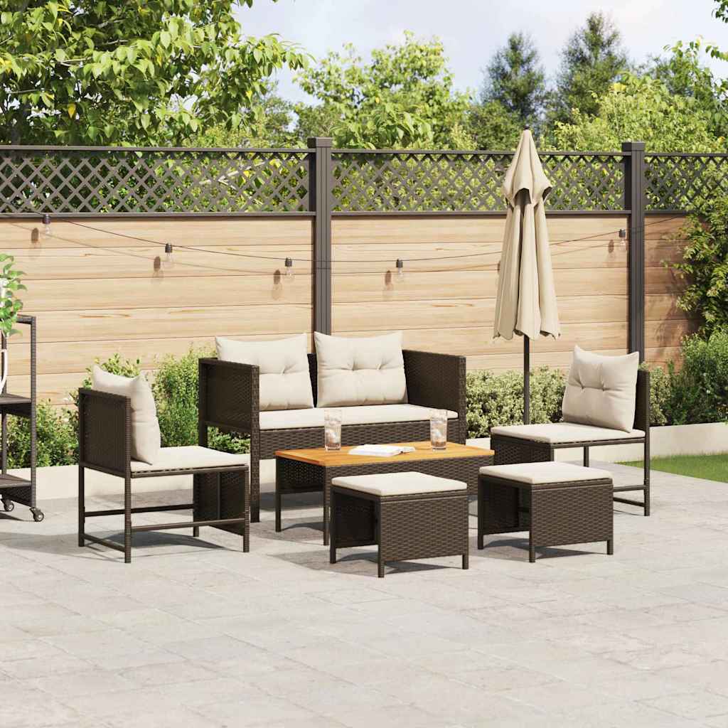 Garden Sofa Set with Cushions 6 pcs Brown and Cream Poly Rattan