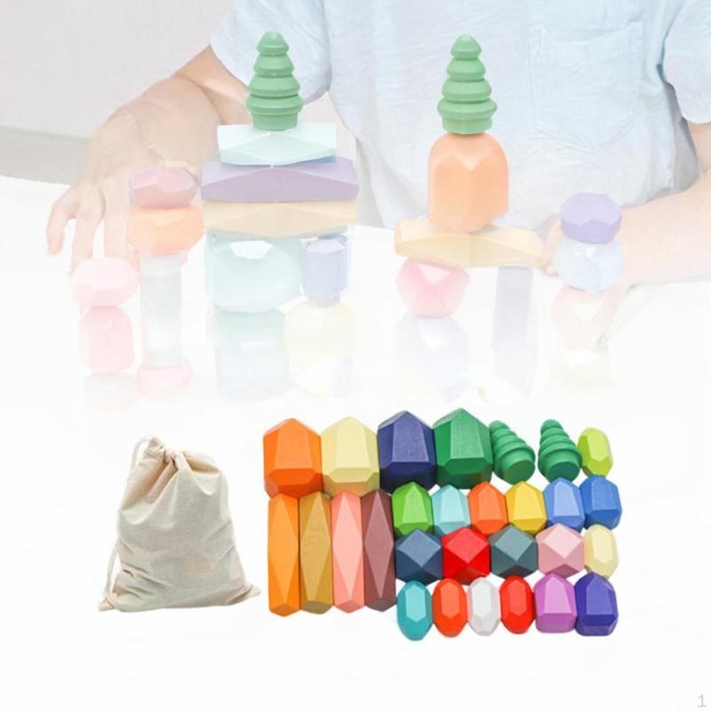 Wooden Sorting Stacking Rocks Stones Learning Toys Building Blocks Game for Kids