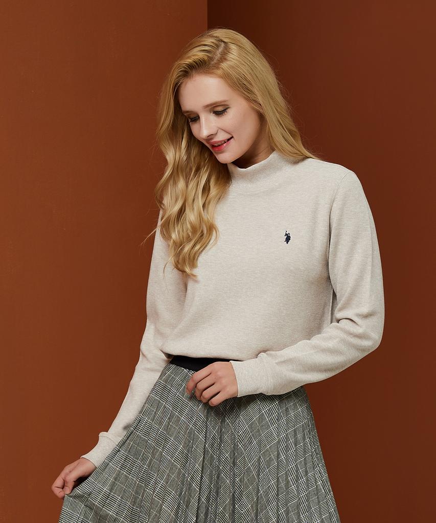 USPOLOASSN White Label Cotton French Rib Mock Neck_Oatmeal