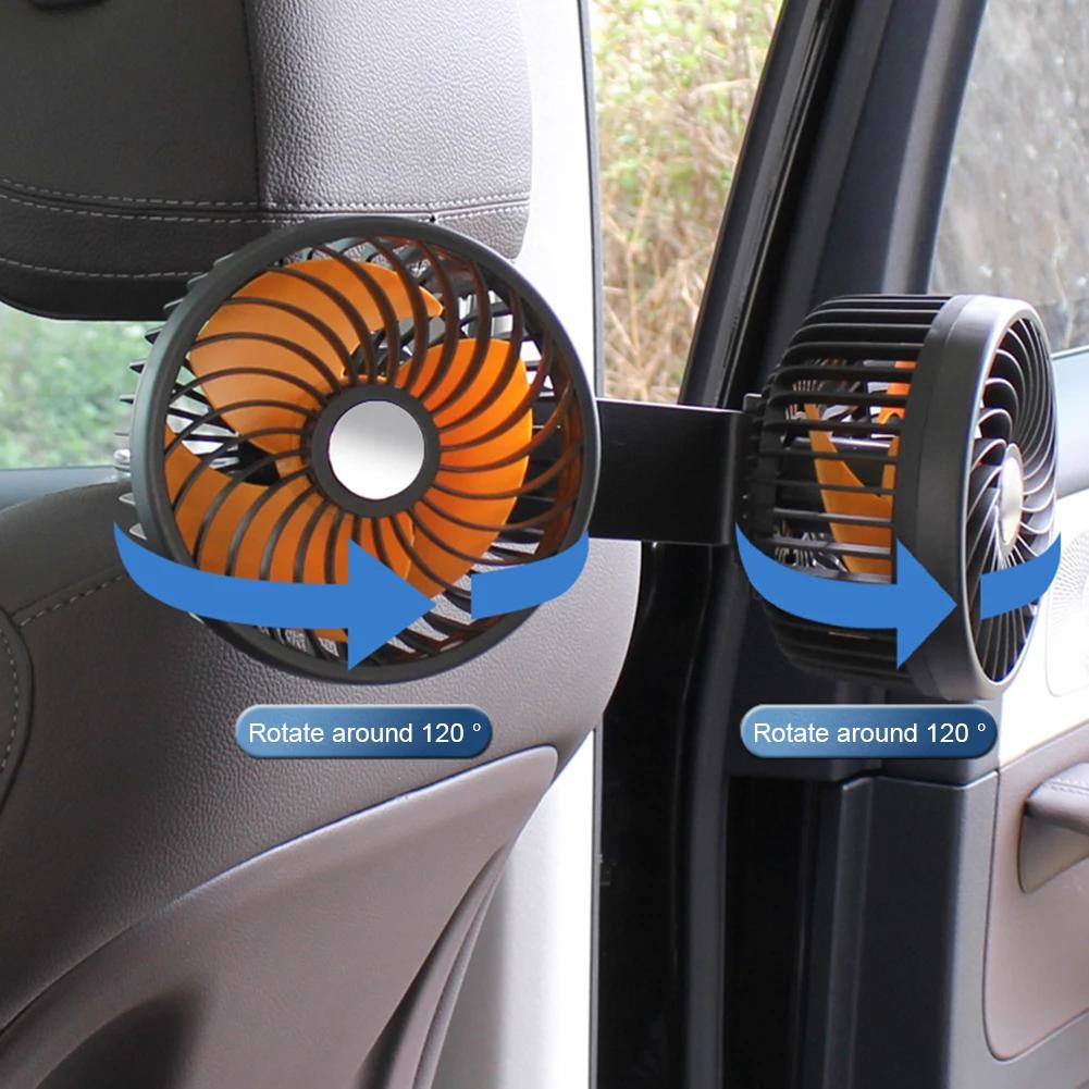 Autositz-Rückenkühlventilator 360-Grad-Drehung Auto-Kopfstützen-Belüftungsventilator USB-Aufladung Doppelkopffächer Nackenkühler Auto-Innenraum