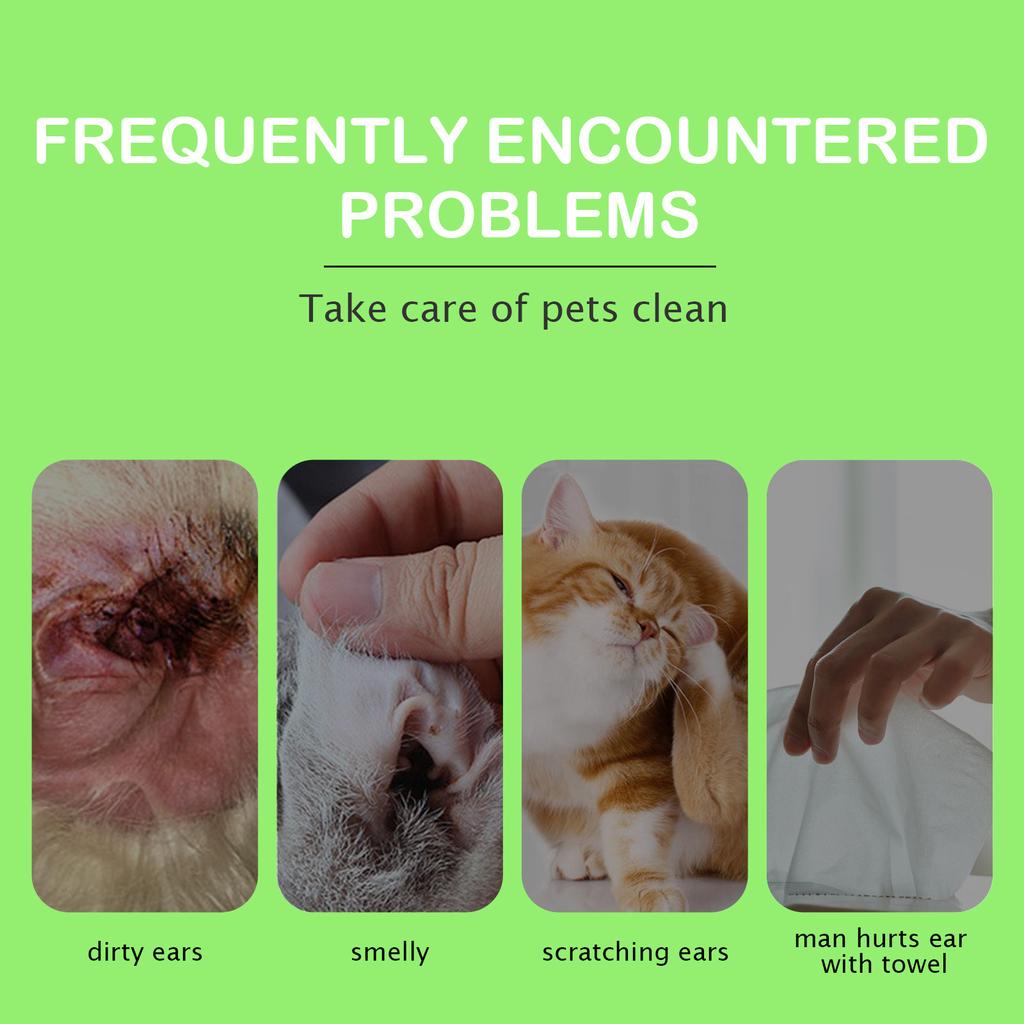 Pet Earwax Removal Cotton Pads 100wipes Pet Care Bacteriostatic Wipes Clean Ear Mites, Remove Itching And Deodorize 10ml