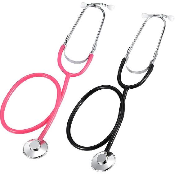 meekoo 2 Pack Kids Stethoscope Toy Real Working Nursing Cosplay Doctors Nurses Stethoscope for Kids Role Play Girls Boys Cosplay Costume Pretend Game Pink, Black