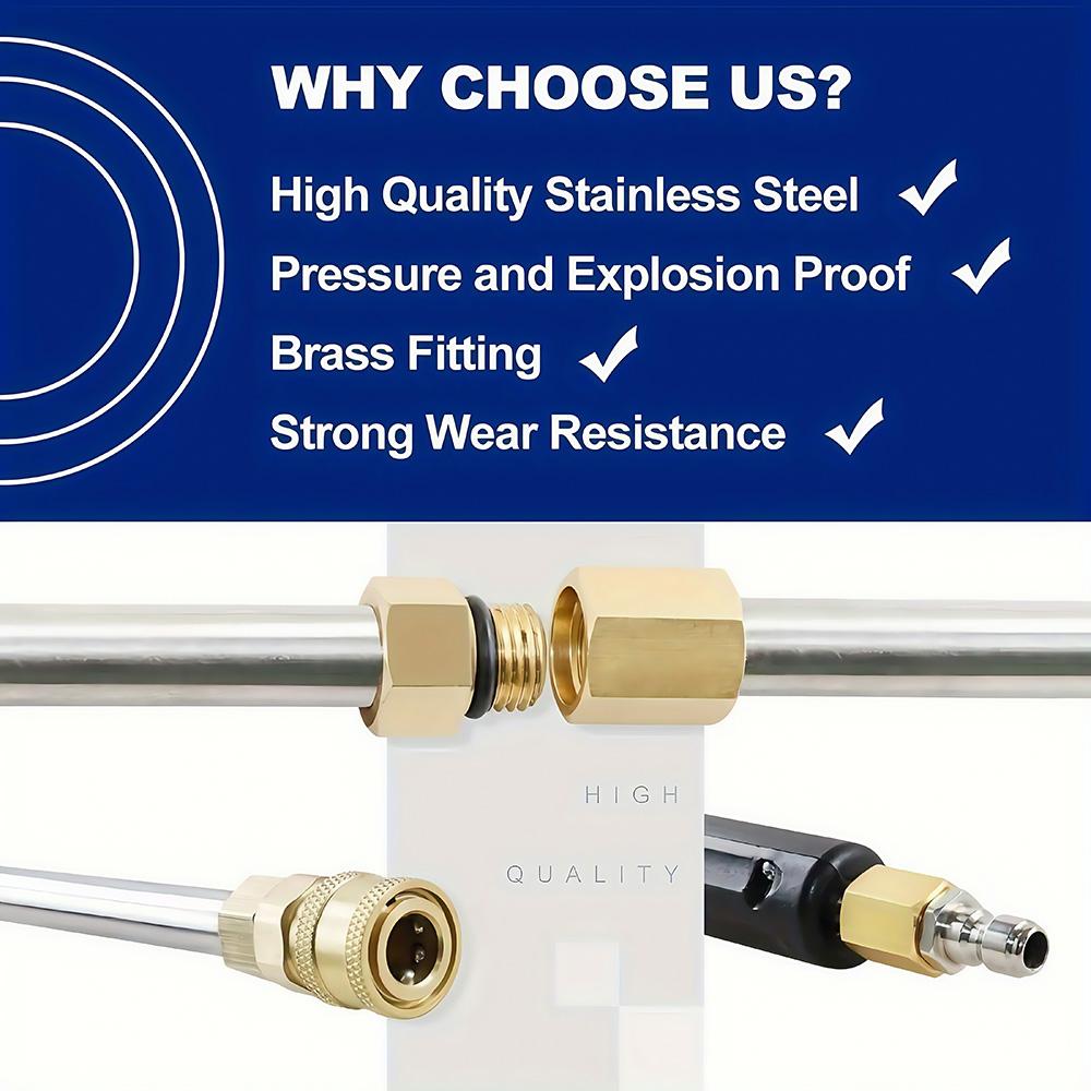 1 Set Stainless Steel Pressure Washer Wand - 1/4" Quick Connect, 6 Nozzles, 4000 PSI, Leakproof O-Ring