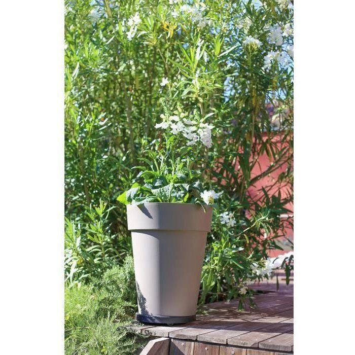 EDA - Pot de fleurs Rond mi-haut - Toscane - Ø 44 x 53 cm - Intérieur / Extérieur - 50 L - Taupe
