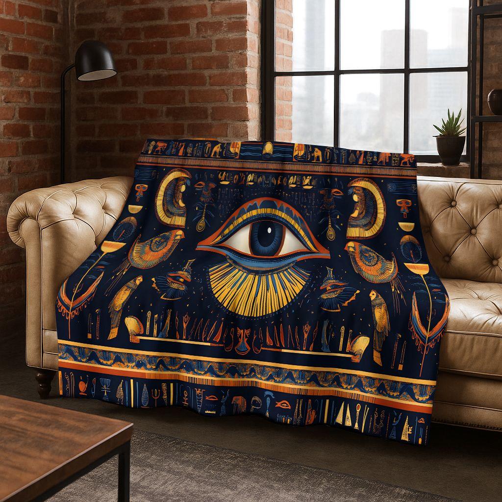 Ancient Egyptian Hieroglyphic Symbols Carved Murals Flannel Blanket,Cozy Soft Throw Blanket for Home Bedroom Bed Sofa Cover Gift