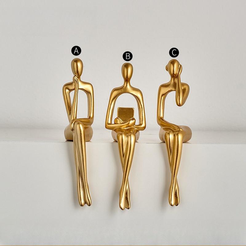 Коллекционные Статуи Абстрактное Искусство Сидящие Фигуры Скульптура Винные Шкафы Сидящие Украшения Книжные Полки Гостиная Произведения Искусства золотистый