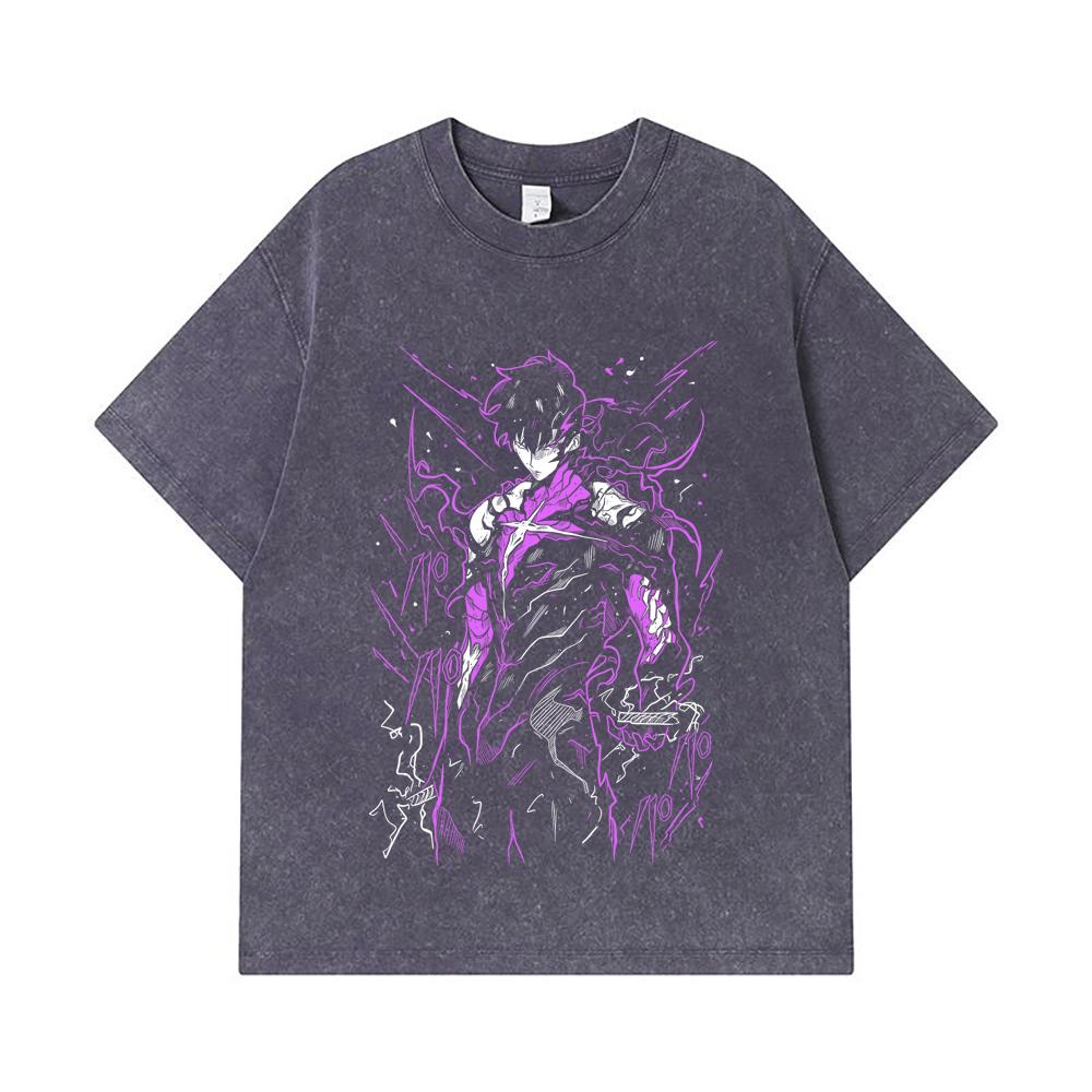 275 GSM Washed T-shirts 100% Cotton Solo Leveling V22 Print Unisex Heavy Cotton T Shirt