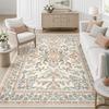Vintage Persian Blue Green Floral Large Carpet for Living Room American Light Luxury Rug Non-Slip Machine Washable Floor Mat