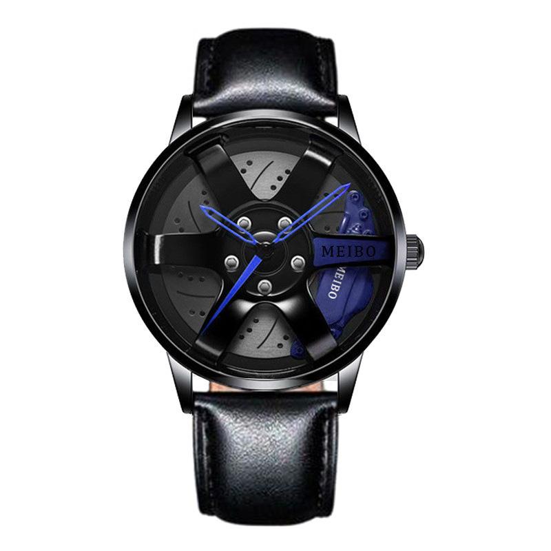 Trendy Men's Sports Car Wheel Hub Design Watch with 3D Racing Elements