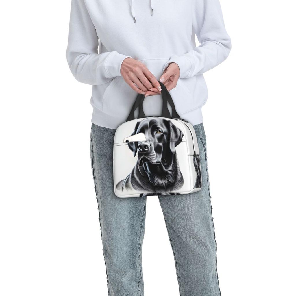 Black Labrador Retriever Insulated Lunch Bag for Women Children Portable Food Boxes Thermal Lunch Box Tote