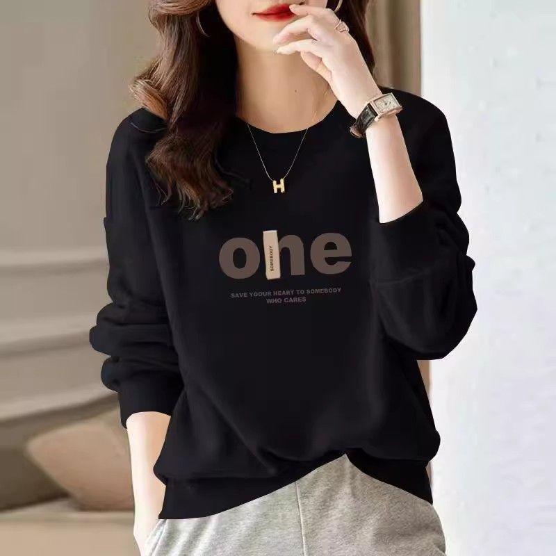 Pure Cotton Sweatshirt for Women in Autumn and Winter Thickened Trendy Letter Print Simple Casual Fashion Women's Top