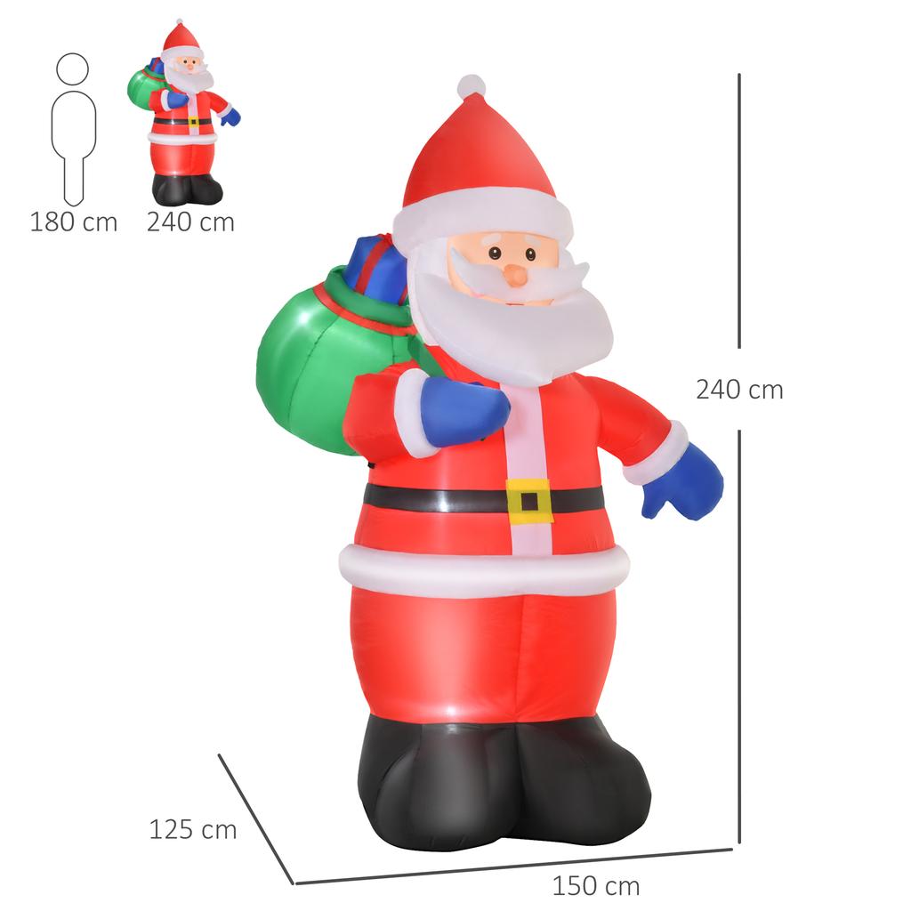 Inflatable LED Santa Claus 2.4Hm with Hood, Waterproof Polyester, Red