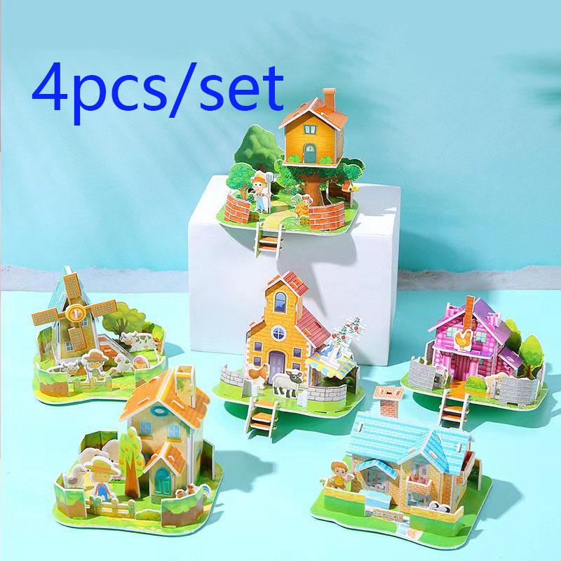 4 Set 3D Açılır Kart Yapboz Kiti - Kendin Yap Montaj El İşi, Çocuklar İçin Eğitici Yapım Oyuncağı, Eşsiz Öğrenci Hediye Fikri