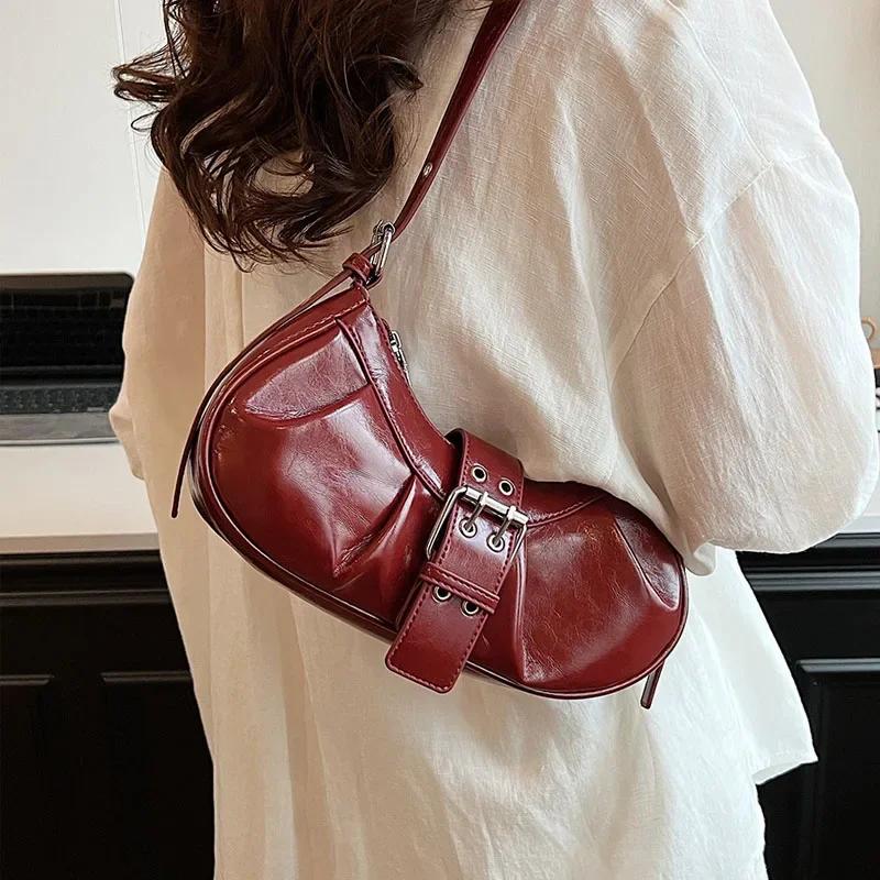 Y2K Satchels Spicy Shoulder Bags For Women Vintage Burgundy Ladies Underarm Bags Large Capacity Shopper Totes Hobo Bag Handbags