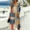 Women's Plaid Print Casual Long Sleeve V-Neck Dress with Pockets for Everyday Wear