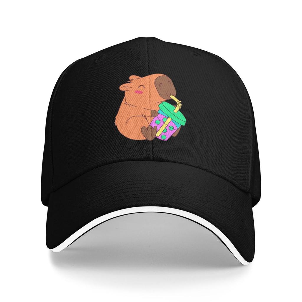 Unisex Baseball Hats Cute Capybara Loves Bubble Tea Thermal Outdoor Streetwear Sports Baseball Caps Hip Hop Cap Casquette Hats
