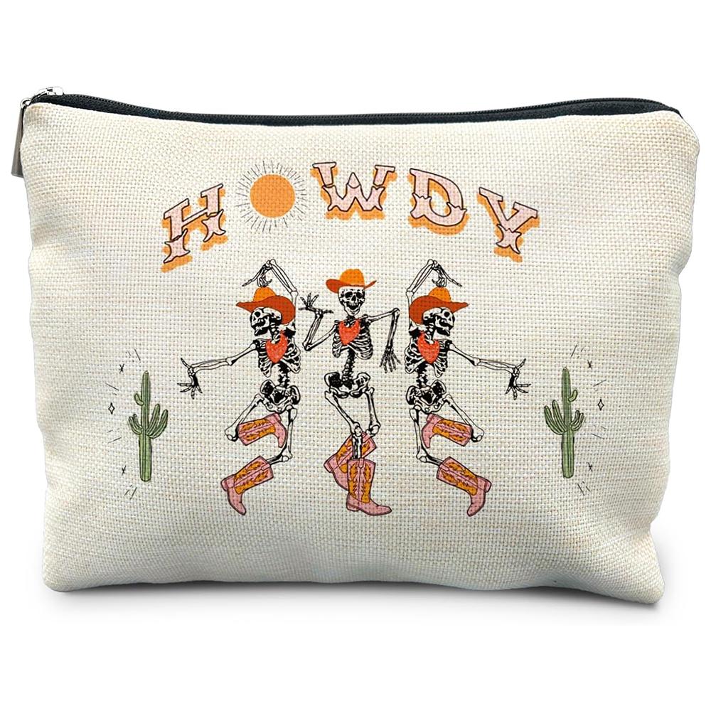 

Howdy Western Halloween Makeup Bag Western Gifts for Women Gothic Dancing Skeleton Cosmetic Bag Pouch Dark Academia Makeup Pouch 1pcs 15.5x22.5x4.5cm