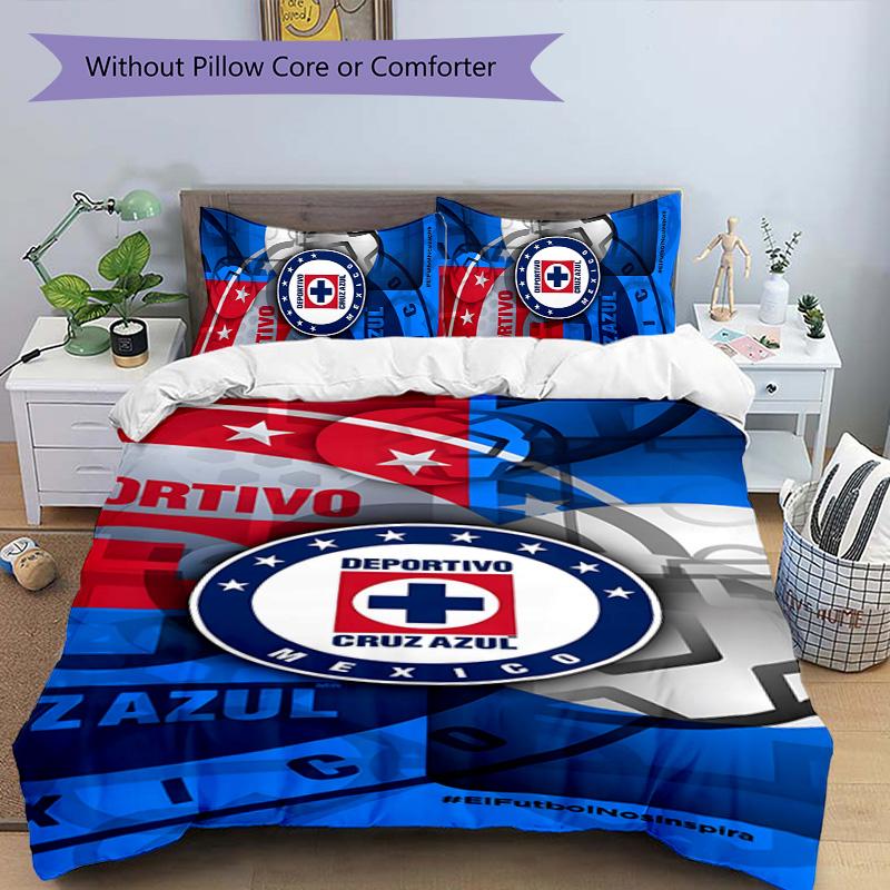 Cruz Azul Themed 3pcs Bedding Set Duvet Cover Closure Includes 1 Duvet Cover & 2 Pillowcases for All Seasons Bedroom Home Dorm Decor