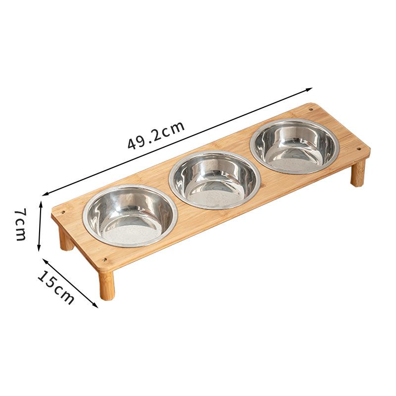 Anti-Tip Stainless Steel Pet Bowls with Bamboo Stand - Double Bowl Set for Cats & Dogs