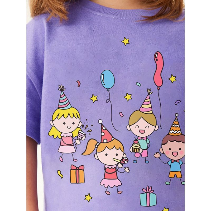 New Children's Clothing Girls' Set Cartoon Cute Purple Children's Short-Sleeved Summer Outfit with Long Pants Two-Piece Set for Toddlers