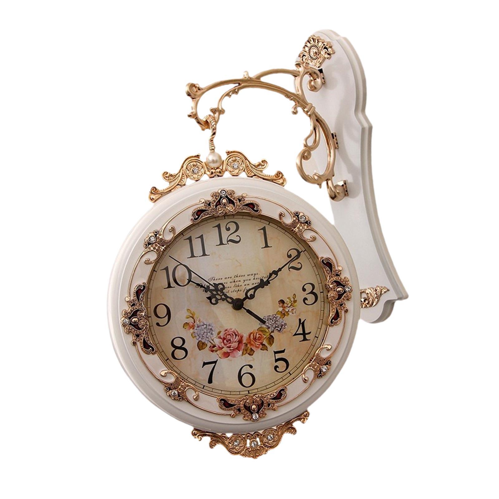 

360° Double Sided Wall Clock, European Vintage Hanging Clock, Silent Non-Ticking Decorative Art for Villa & Office, 1PK Case Set белый