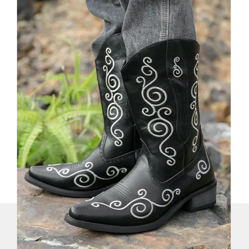 Hand Embroidered Western Cowboy Boots Men's Boots Western Cowboy Boots  Embroidered Sleeve Boots Retro Square Boots