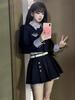 Navy Preppy Style Two-Piece Top: Slimming Long Sleeve Black Set for Women - Autumn/Winter Hot Girl Edit