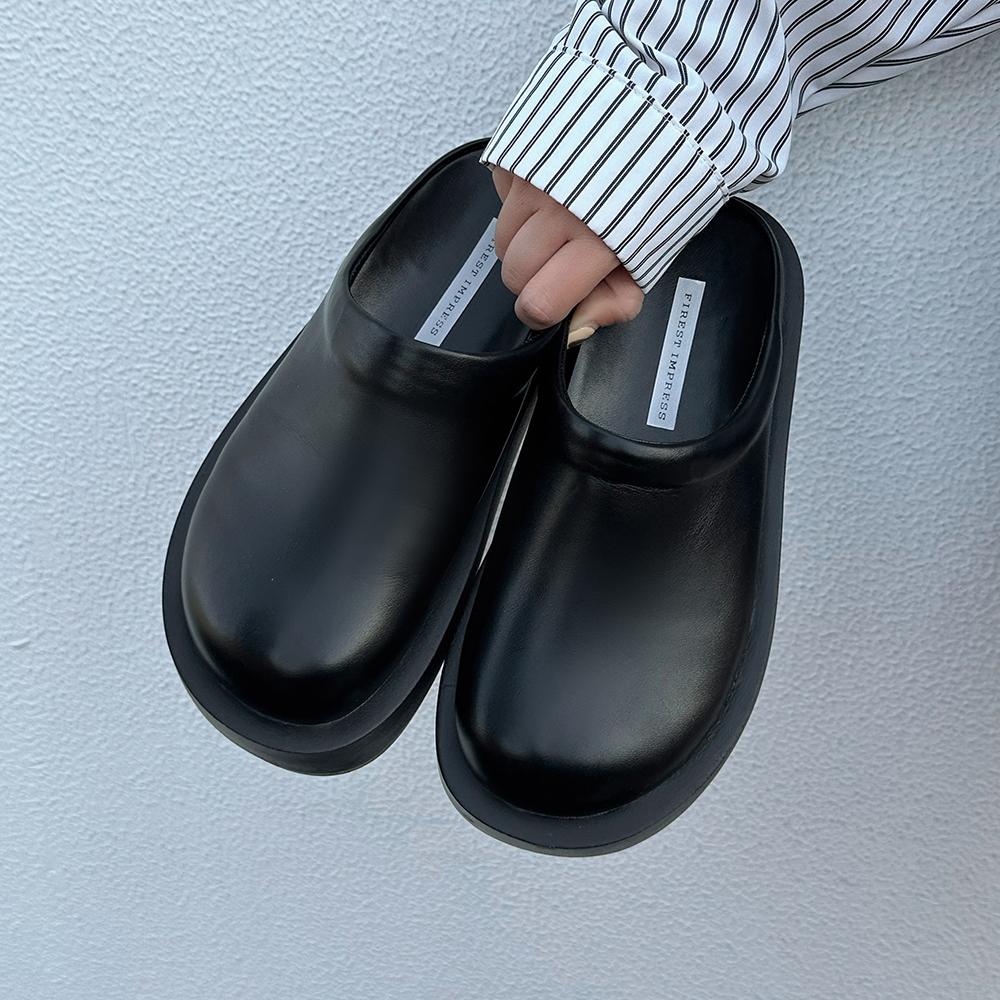 Fashion 2025 Women Slippers Summer Fashion Closed Toe Leather Shoes Loafers High Platform Slippers Women Black High Heels Zapatillas