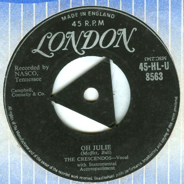 

7inch Record CRESCENDOS - Oh Julie 45HLU8563 London Records 1958 UK Rock Used