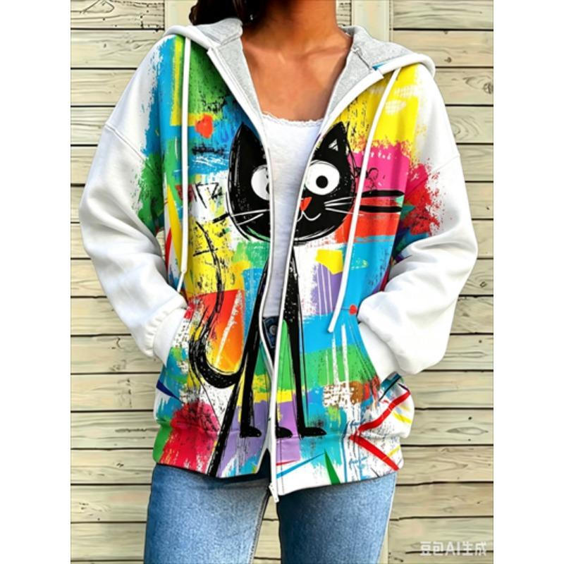 Zipper Splicing Fashion Loose Women's Casual Flower Print Hoodie Fashion Spring And Summer
