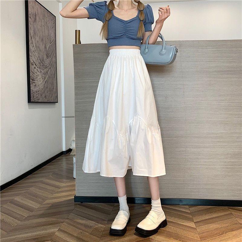 Half Length Skirt High Waist Pleated Summer A-line Large Skirt Skirt Korean Fashion Skirts Clothes for Women