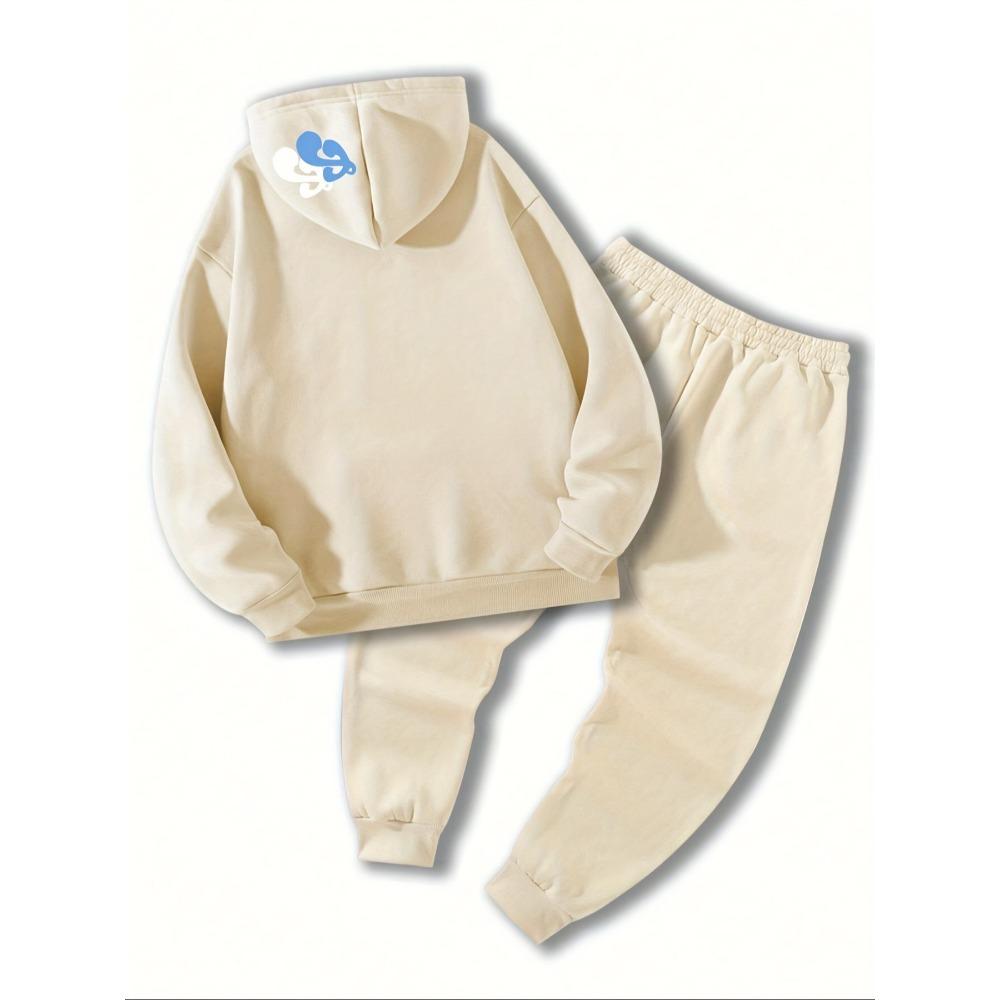Casual Men's Suit with Letter Pattern Printed Drawstring Pocket Hoodie and Drawstring Outdoor Casual Sports Pants Set
