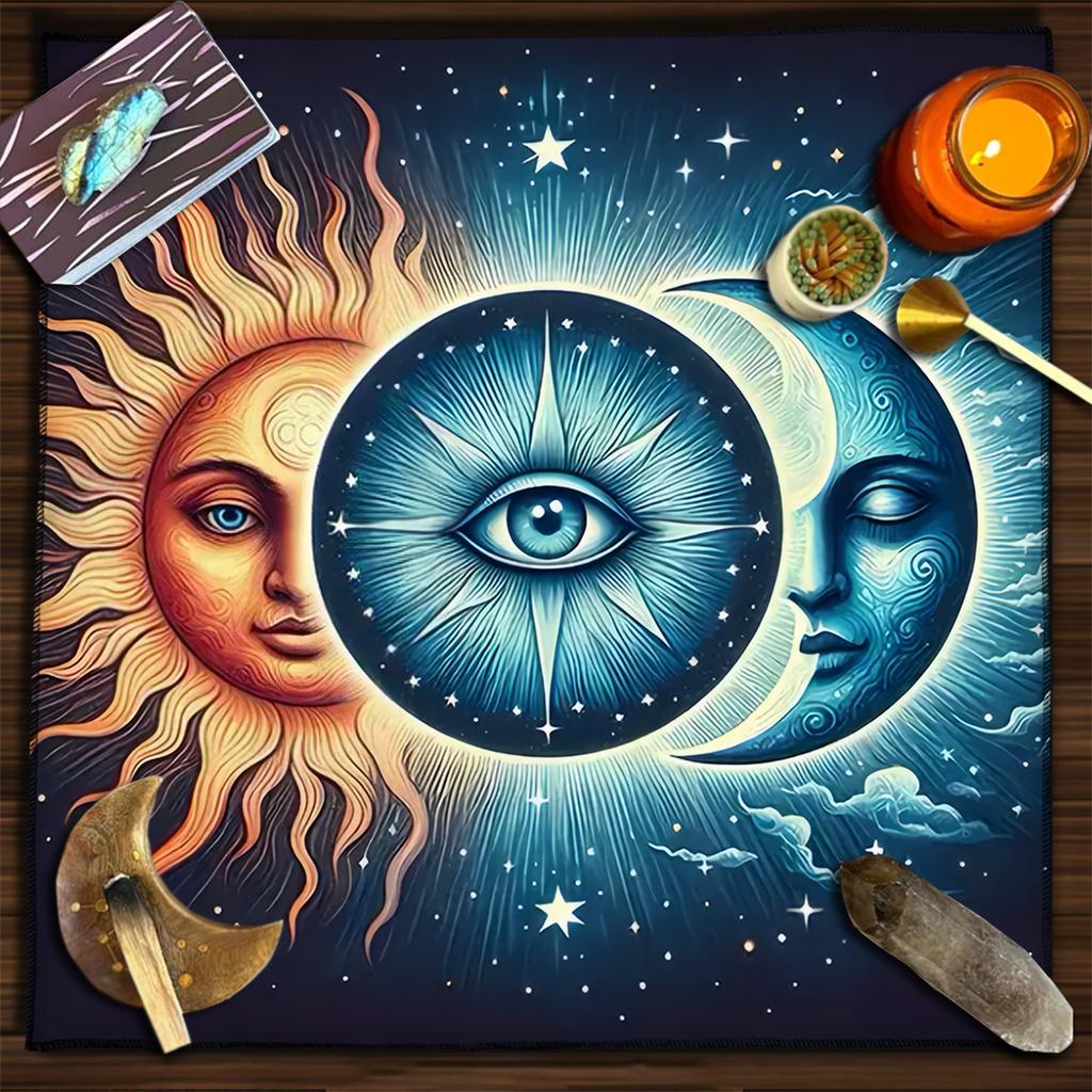 Simple Tarot Cards Tablecloth Altar Cloth With Moon Starry Sky Witch Hands Crystal Divination Cloth Tarot Mat Decor Card Pad