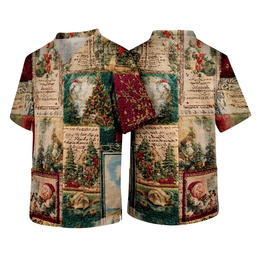 Men's Christmas Themed Caregiver Uniform for Holiday Work Apparel