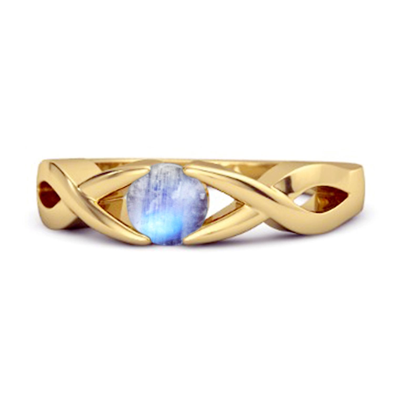 Moonstone Twisted Vine Band Ring - 925 Sterling Silver Gold Vermeil 8