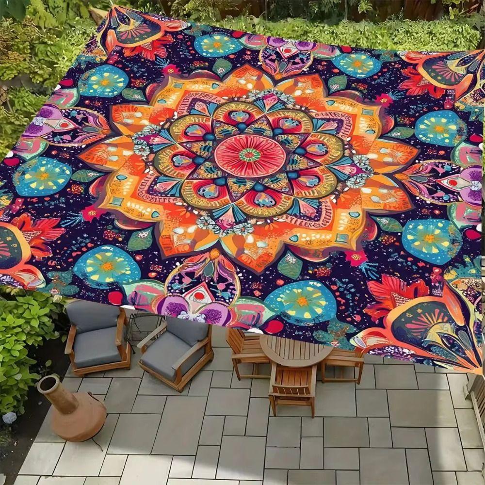 Boho-Print Sonnensegel Wasserdichtes Gewebe Terrassenüberdachung UV-Schutz Schatten Hinterhofnutzung