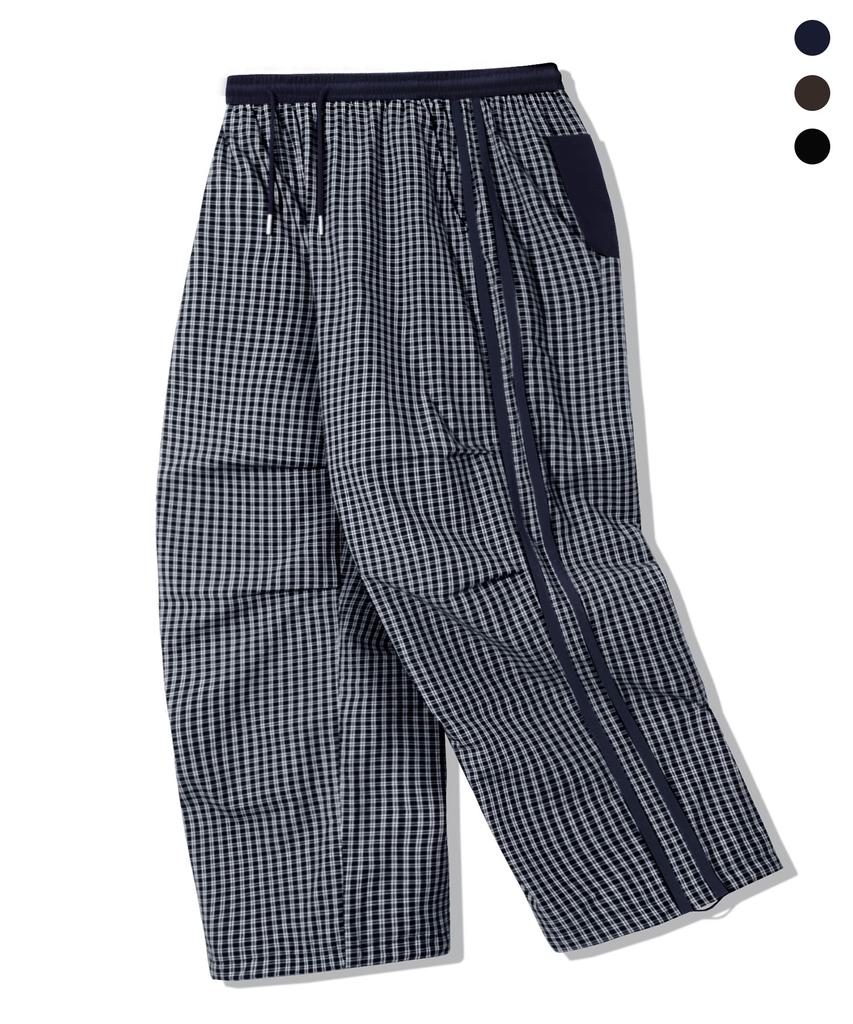TRILLION Check Parachute Track Line Wide Pants_3Color
