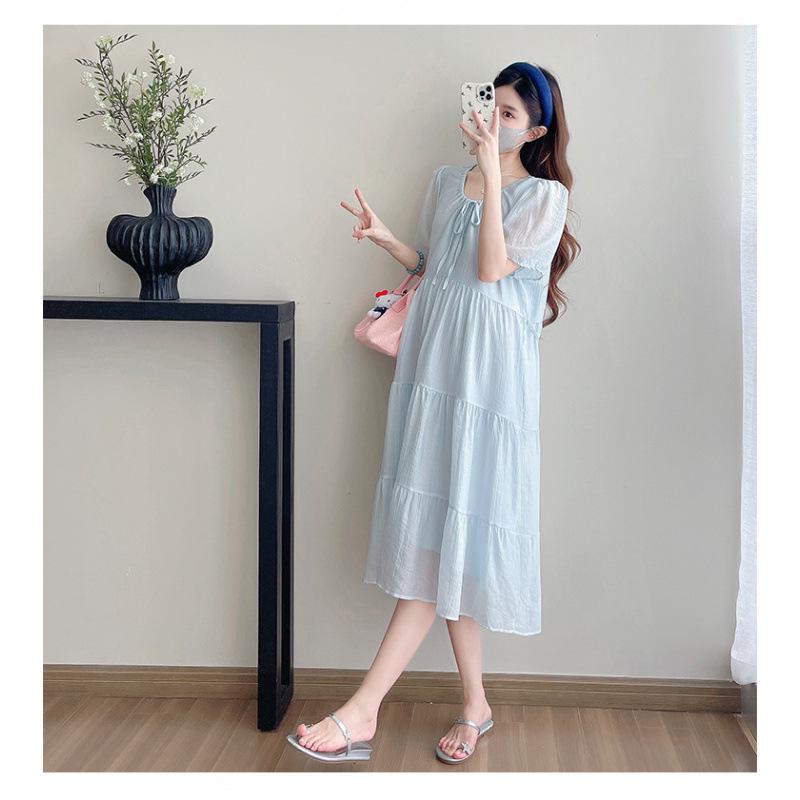 Plus Size Breathable Summer Maternity Dress: Loose, Slimming, Over-the-Knee, Tummy-Concealing 2XL