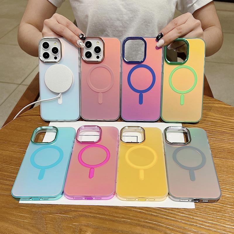 For Iphone 15 14 13 12 Pro Max Shockproof Wireless Charge For Magsafe Magnetic Slim Pc Hybird Tpu Plain Color Phone Case Cover
