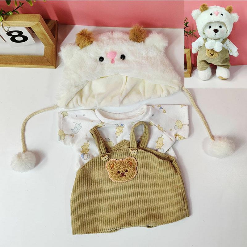 Medium Bear Outfit - Blue Pink Striped Carrot Overalls Set