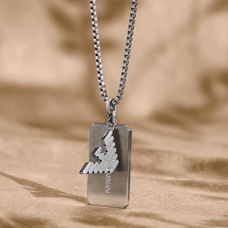 Emporio Armani Logo Series Eagle Emblem Cool Luxury Stainless Steel Necklace Men necklace Silver EGS3167040_NLP